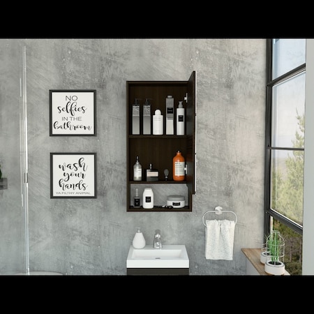 Tuhome Mariana Medicine Cabinet, One External Shelf, Single Door Mirror Two Internal Shelves, Black GLW5554